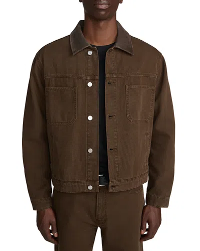 Frame Sandbar Cotton Canvas Leather Collar Utility Jacket In Brown