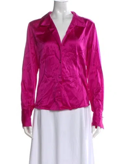 Pre-owned Frame Satin Long Sleeve Blouse In Pink