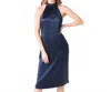 Frame Satin Shirred Halter Neck Midi Dress In Navy Blue In Blue