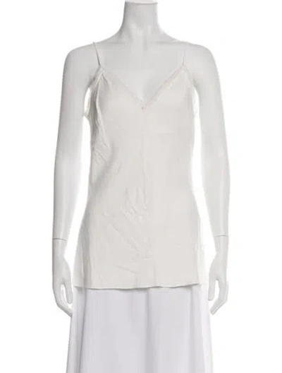 Pre-owned Frame Satin V-neck Top In White