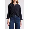 Frame Scallop Trim Silk Button-up Shirt In Navy