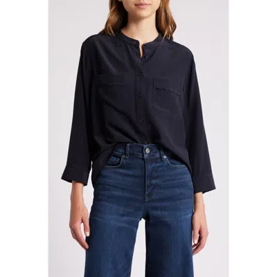 Frame Scallop Trim Silk Button-up Shirt In Blue