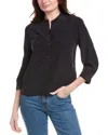 Frame Scallop Trim Silk Button-up Shirt In Blue