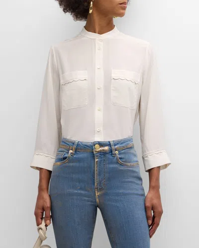 Frame Scallop-trim Silk Shirt In Cream