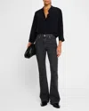 Frame Scallop Trim Silk Button-up Shirt In Navy