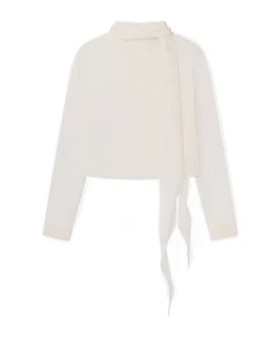Frame Scarf Collar Top In White