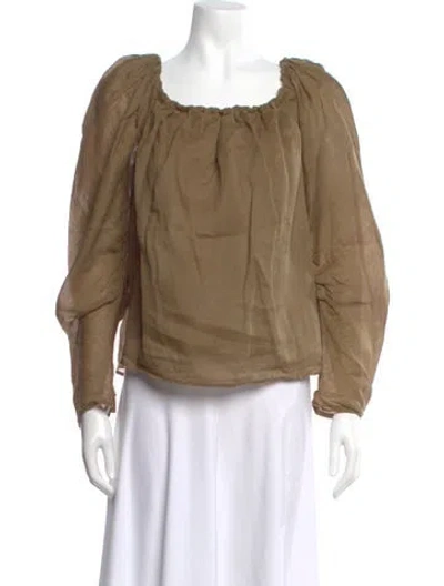 Pre-owned Frame Scoop Neck Long Sleeve Blouse In Green
