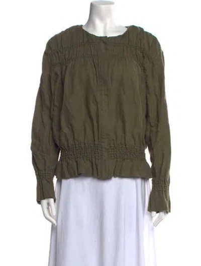 Pre-owned Frame Scoop Neck Long Sleeve Blouse In Green