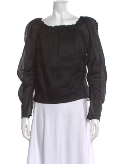 Pre-owned Frame Scoop Neck Long Sleeve Blouse W/ Tags In Black