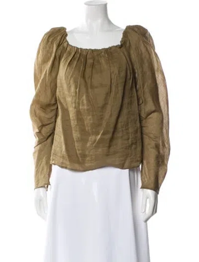 Pre-owned Frame Scoop Neck Long Sleeve Blouse W/ Tags In Blue