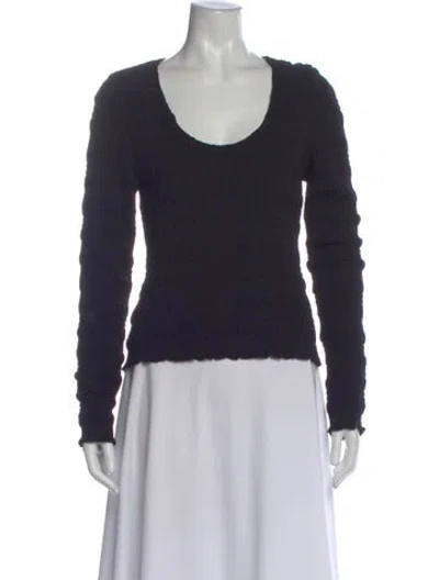 Pre-owned Frame Scoop Neck Long Sleeve Top In Black