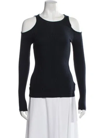 Pre-owned Frame Scoop Neck Long Sleeve Top In Blue