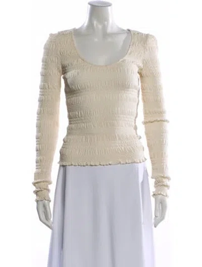 Pre-owned Frame Scoop Neck Long Sleeve Top In Neutral