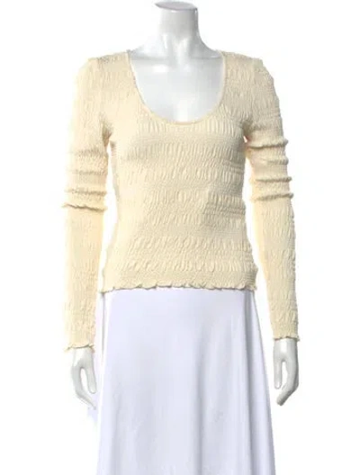 Pre-owned Frame Scoop Neck Long Sleeve Top In Neutral