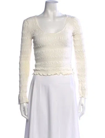 Pre-owned Frame Scoop Neck Long Sleeve Top In Neutral