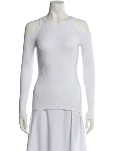 Pre-owned Frame Scoop Neck Long Sleeve Top In White
