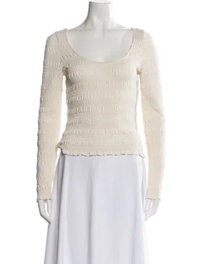 Pre-owned Frame Scoop Neck Long Sleeve Top In White