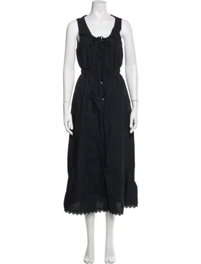 Pre-owned Frame Scoop Neck Midi Length Dress In Black