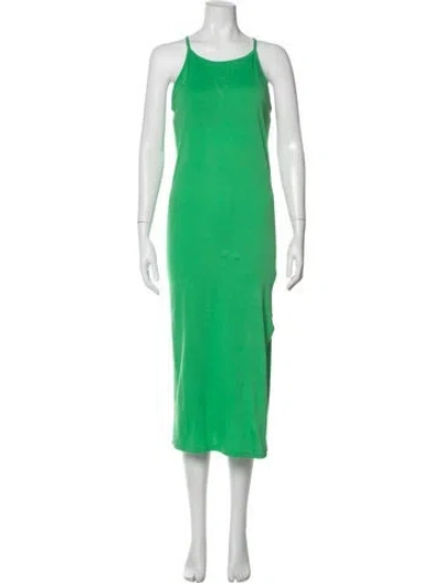 Pre-owned Frame Scoop Neck Midi Length Dress In Green