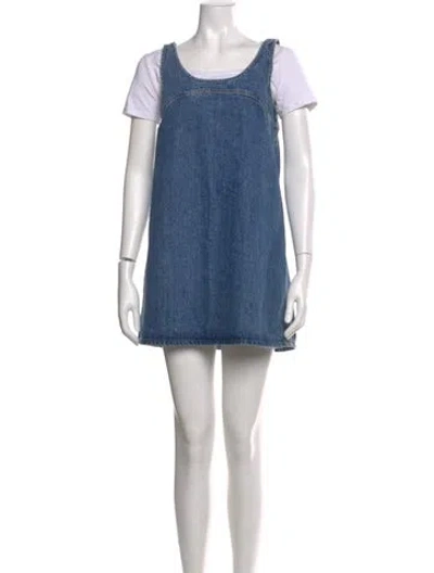 Pre-owned Frame Scoop Neck Mini Dress In Blue