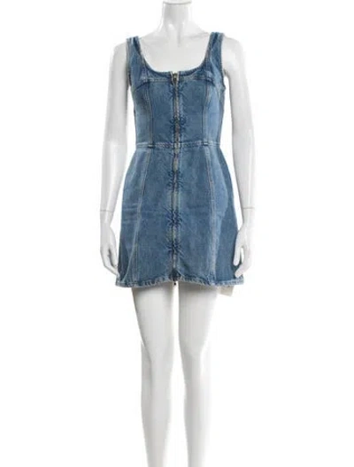 Pre-owned Frame Scoop Neck Mini Dress In Blue