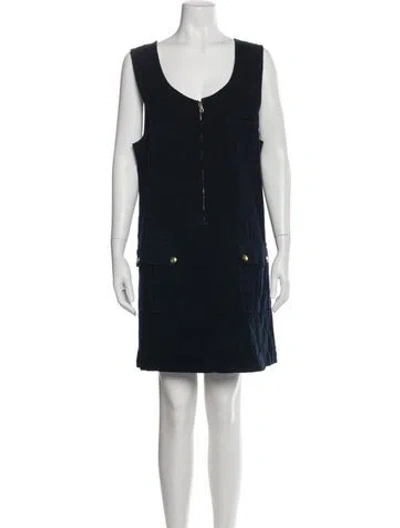 Pre-owned Frame Scoop Neck Mini Dress In Blue