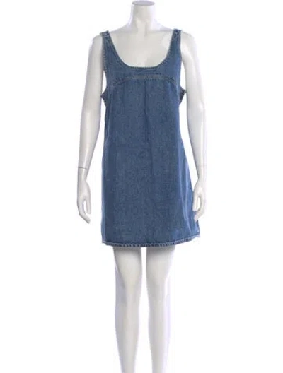 Pre-owned Frame Scoop Neck Mini Dress In Blue