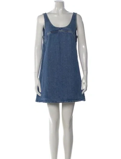 Pre-owned Frame Scoop Neck Mini Dress In Blue