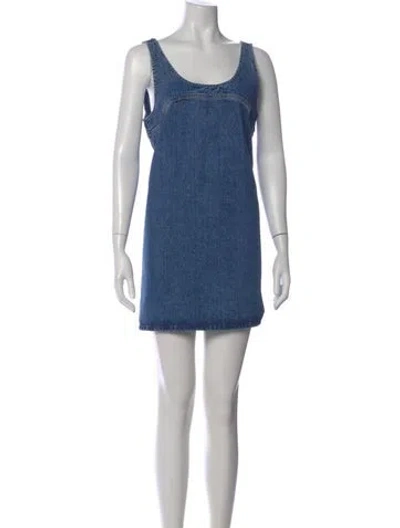 Pre-owned Frame Scoop Neck Mini Dress In Blue