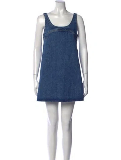 Pre-owned Frame Scoop Neck Mini Dress In Blue
