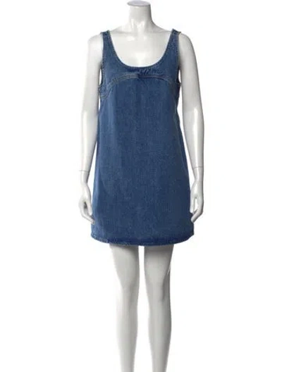 Pre-owned Frame Scoop Neck Mini Dress In Blue