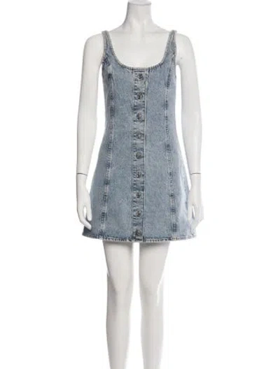Pre-owned Frame Scoop Neck Mini Dress In Blue