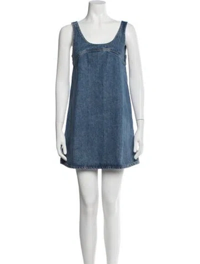 Pre-owned Frame Scoop Neck Mini Dress In Blue