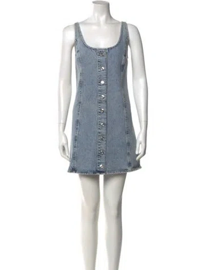 Pre-owned Frame Scoop Neck Mini Dress W/ Tags In Blue