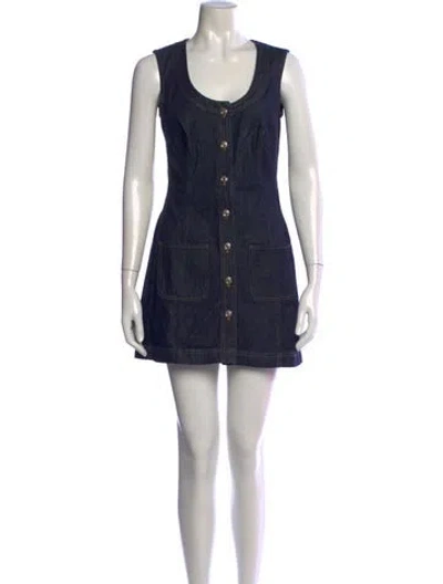 Pre-owned Frame Scoop Neck Mini Dress W/ Tags In Blue