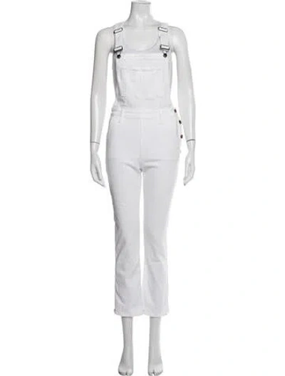 Pre-owned Frame Scoop Neck Overalls In White
