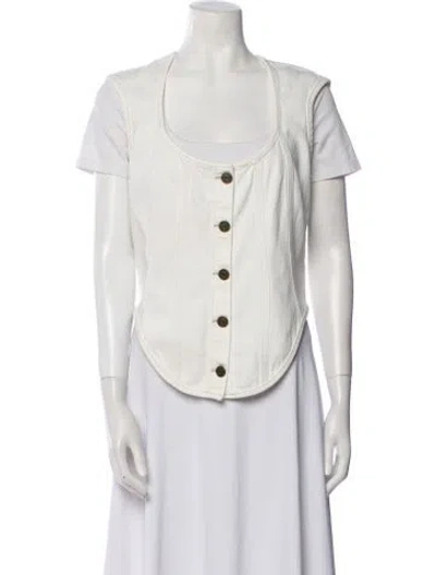 Pre-owned Frame Scoop Neck Short Sleeve Button-up Top W/ Tags In White