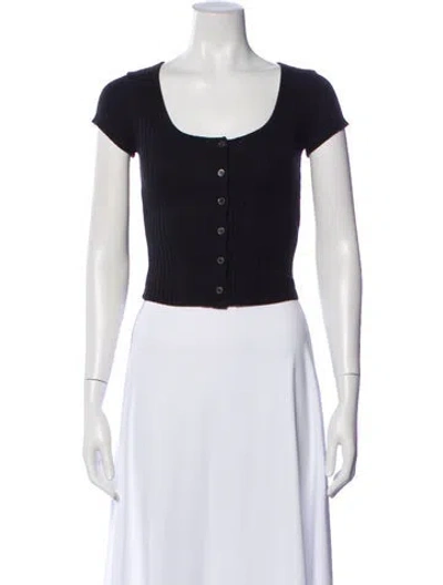 Pre-owned Frame Scoop Neck Short Sleeve Crop Top In Black