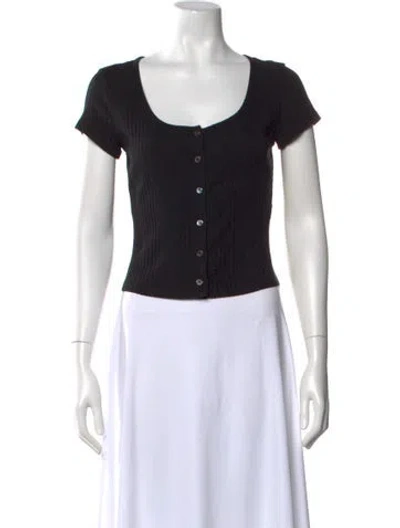 Pre-owned Frame Scoop Neck Short Sleeve Crop Top In Black