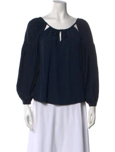 Pre-owned Frame Scoop Neck Three-quarter Sleeve Blouse In Black