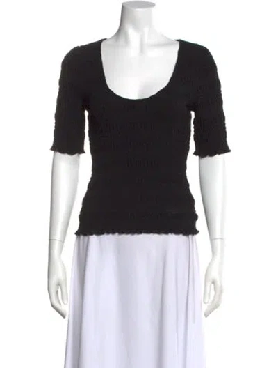 Pre-owned Frame Scoop Neck Three-quarter Sleeve Top In Black