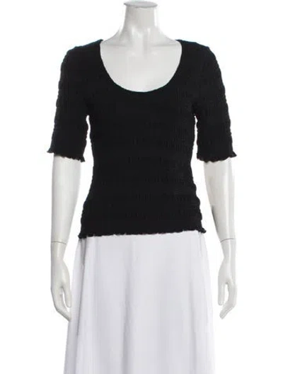 Pre-owned Frame Scoop Neck Three-quarter Sleeve Top In Black