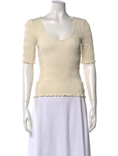 Pre-owned Frame Scoop Neck Three-quarter Sleeve Top In Neutral