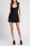 Frame Seamed Scoop-neck Denim Mini Dress In Black