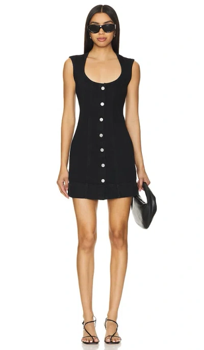 Frame Seamed Scoop-neck Denim Mini Dress In Black