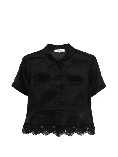 Frame The Embroidered Seaside Ramie Button-up Top In Black