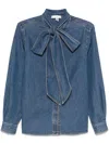 Frame Womens Babydoll The Secretary Pussy-bow Denim Blouse In Blue
