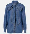 Frame Secretary Tie-neck Denim Blouse In Blue