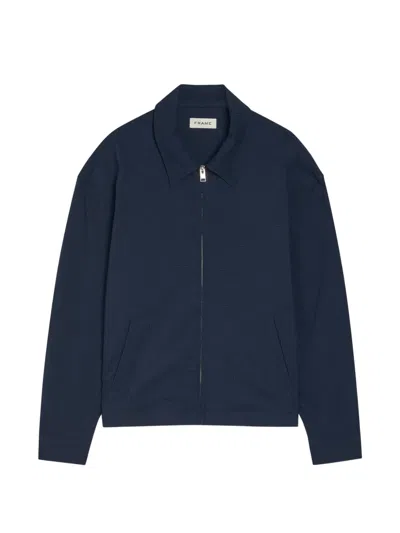 Frame Seersucker Zip-up Jacket In Blue