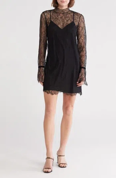 Frame Semisheer Long Sleeve Lace Shift Dress